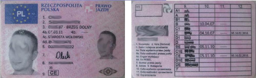 Envés y revés de un carnet de conducir europeo de un ciudadano polaco