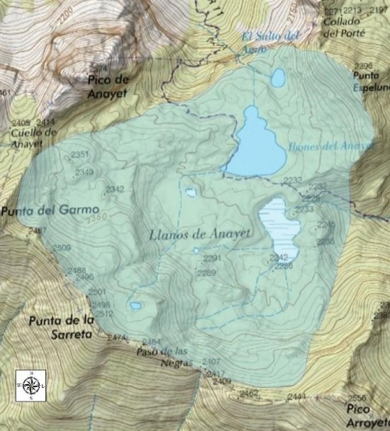 Mapa topográfico del entorno de los ibones de Anayet