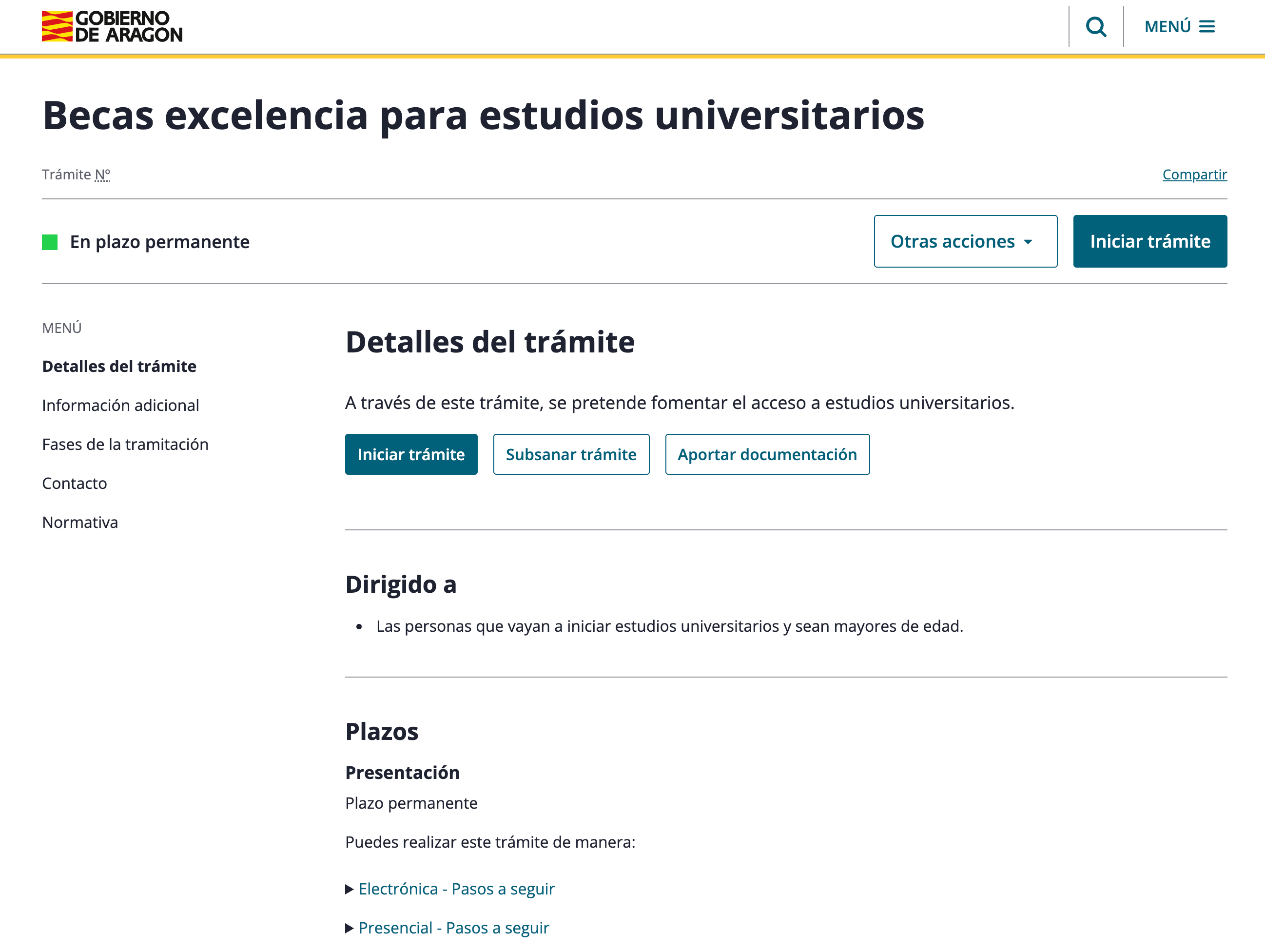 Forma de presentación de un trámite