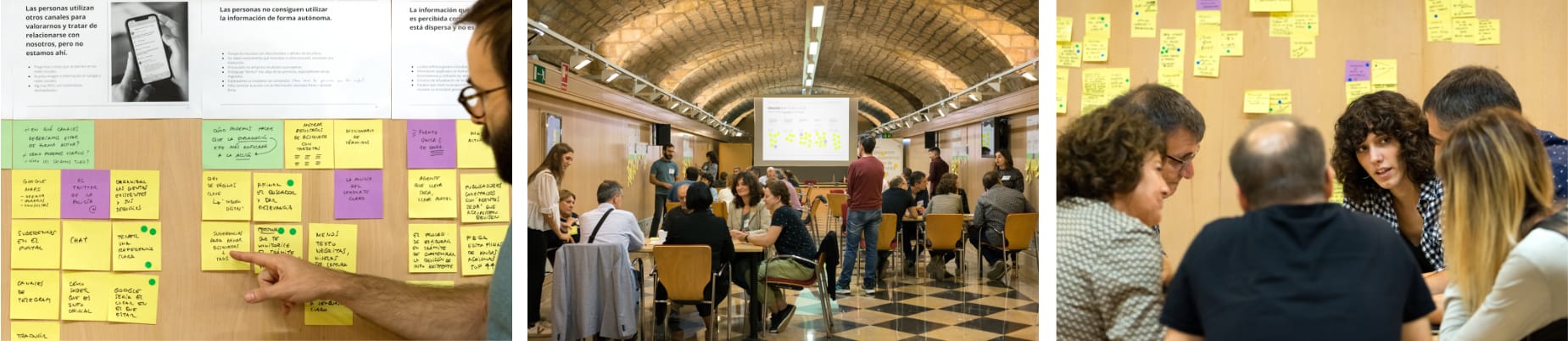 Varios momentos de un taller de co-creación con personal público.